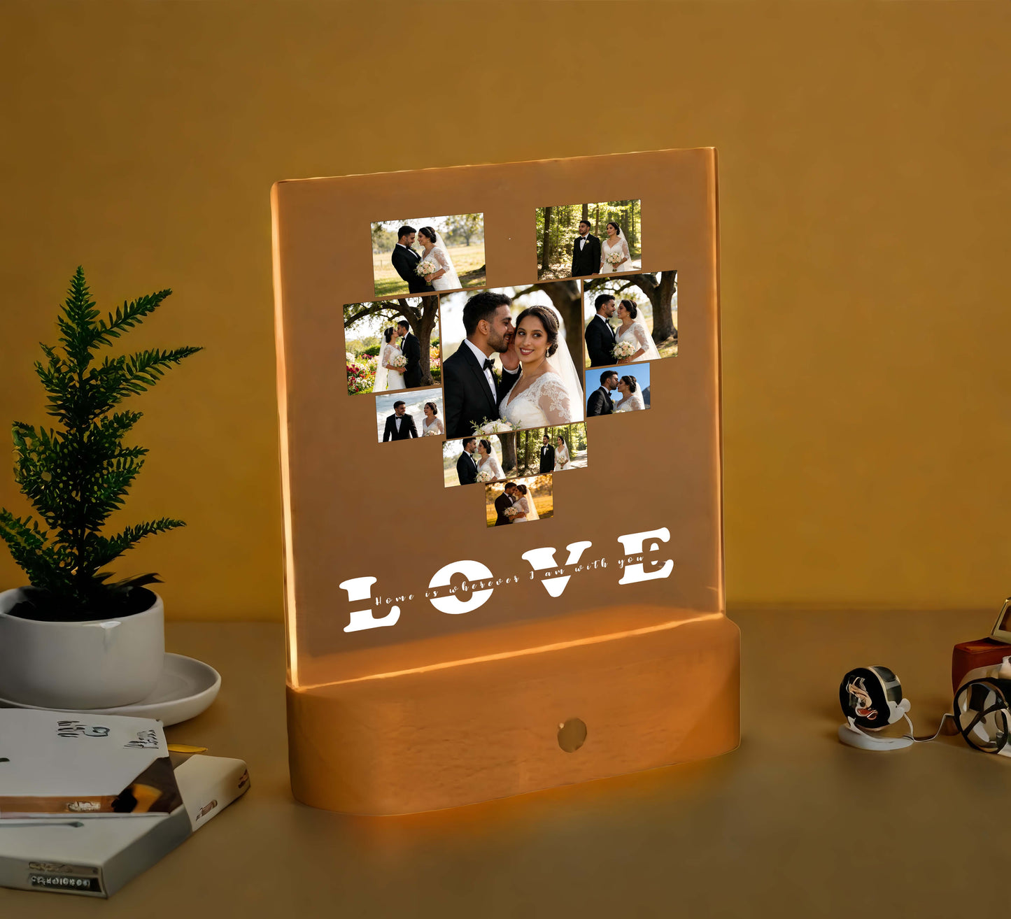 Wireless Magnetic Rotating Photo Night Light | Custom Heart Acrylic Lamp with Charging Base | Personalized Anniversary & Valentine's Gift