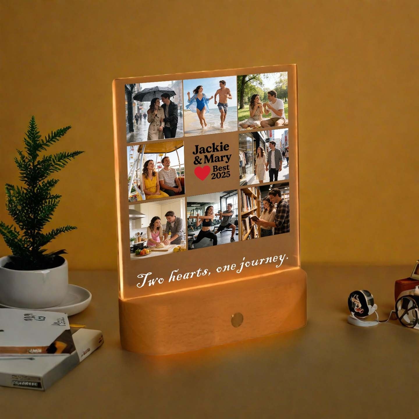 Personalized Photo LED Light Frame – Warm Light, Rechargeable & Touch Control