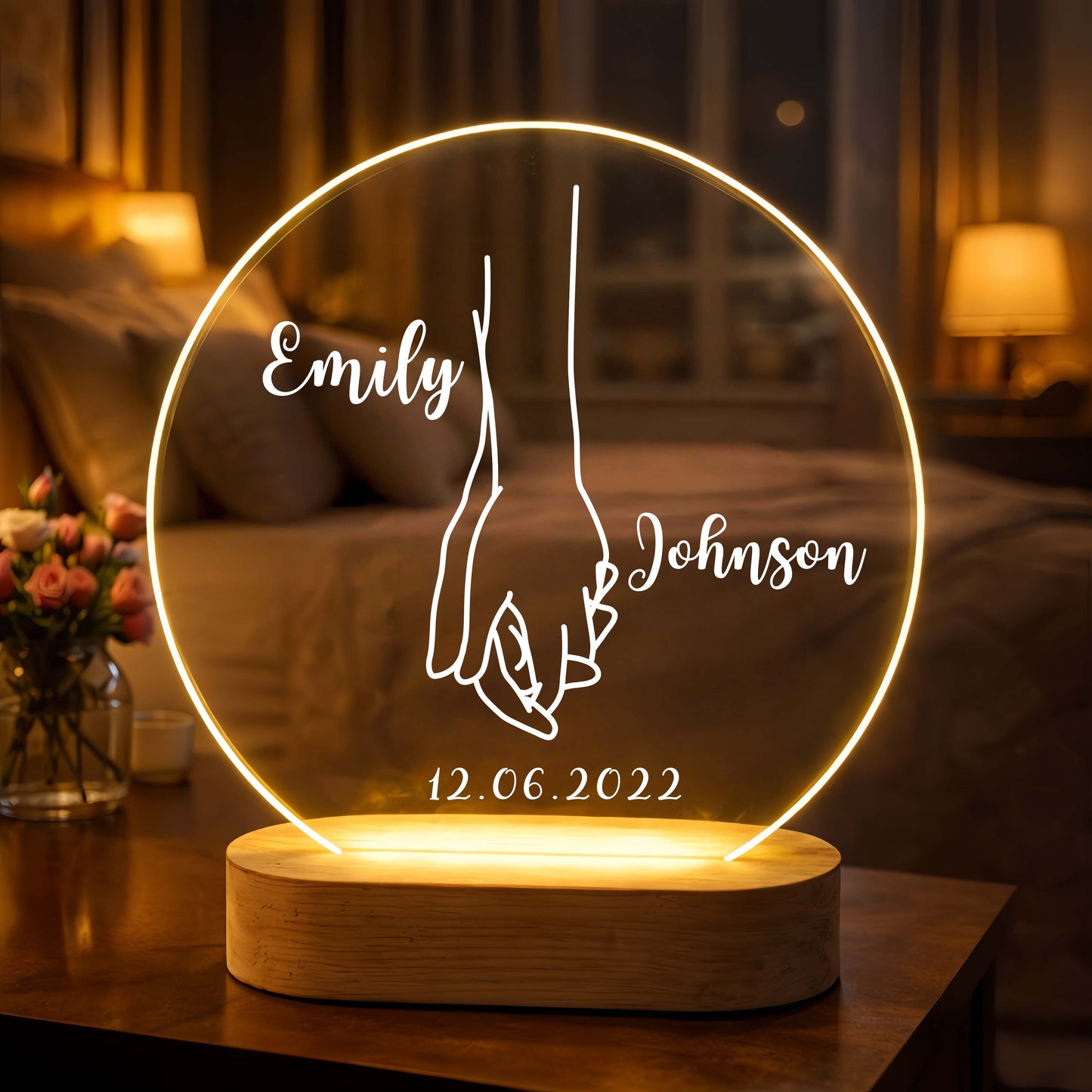 Personalized Couple Line Art Night Light | Custom Name & Date Acrylic LED Lamp | Romantic Anniversary Gift