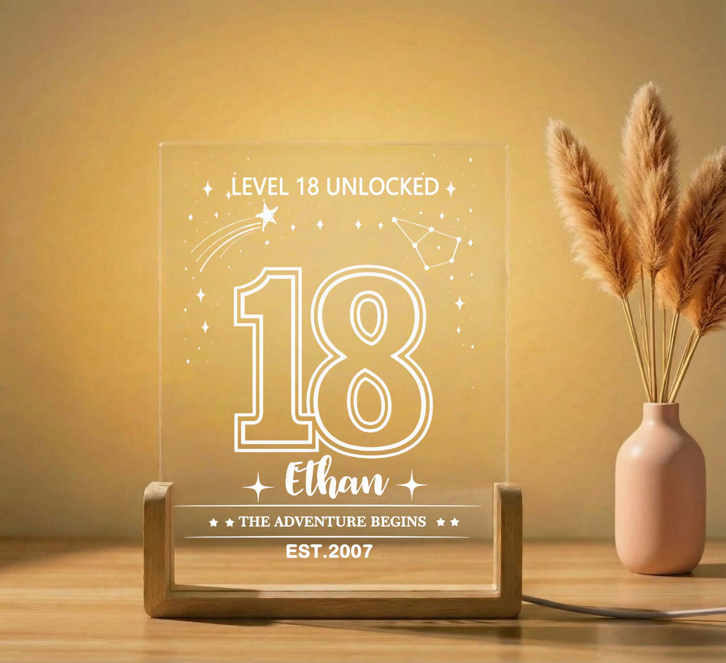 Personalized "Level Unlocked" Milestone Birthday LED Night Light - Custom Age & Name