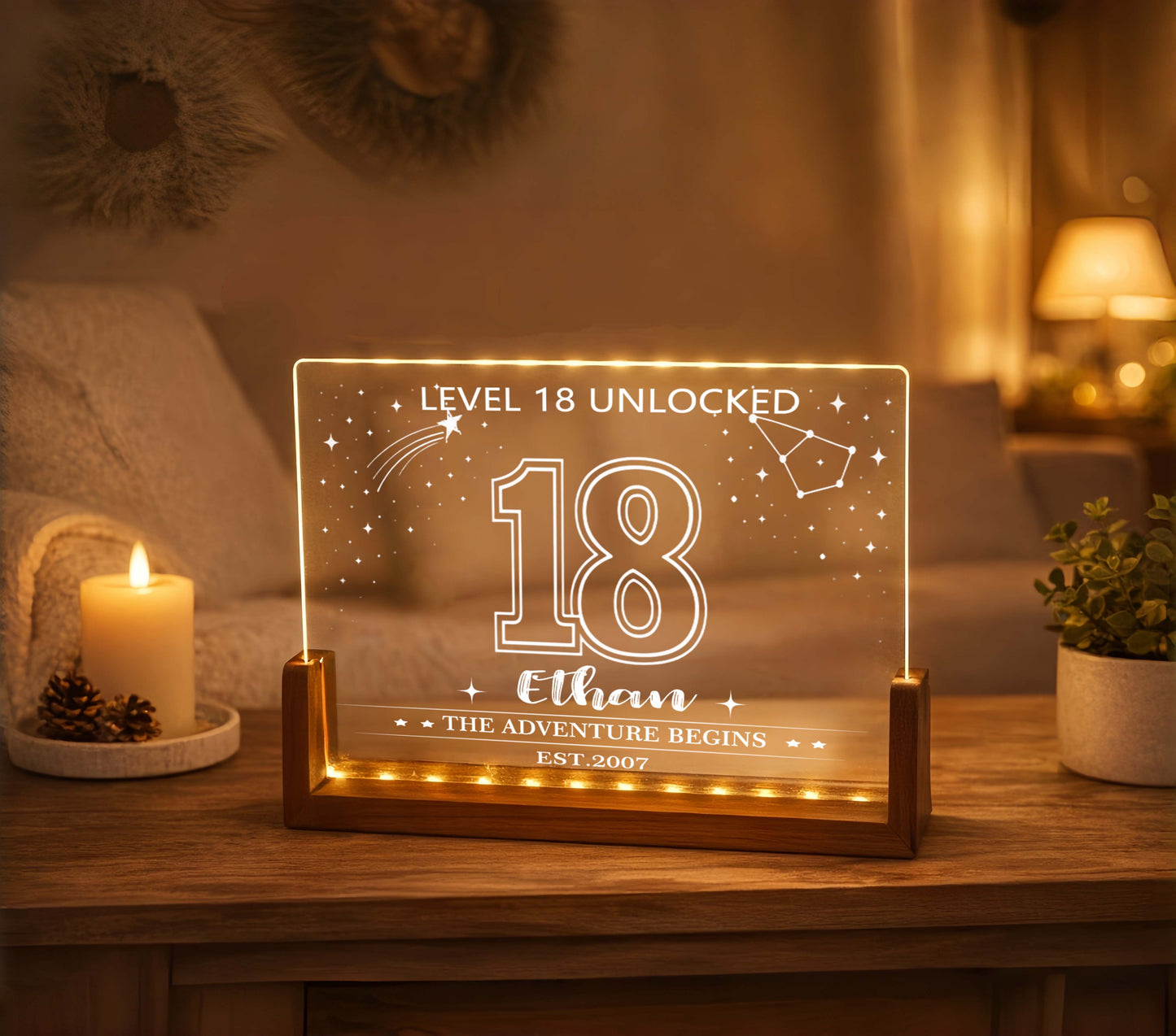 Personalized "Level Unlocked" Milestone Birthday LED Night Light - Custom Age & Name