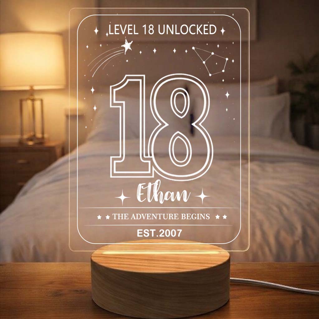 Personalized "Level Unlocked" Milestone Birthday LED Night Light - Custom Age & Name