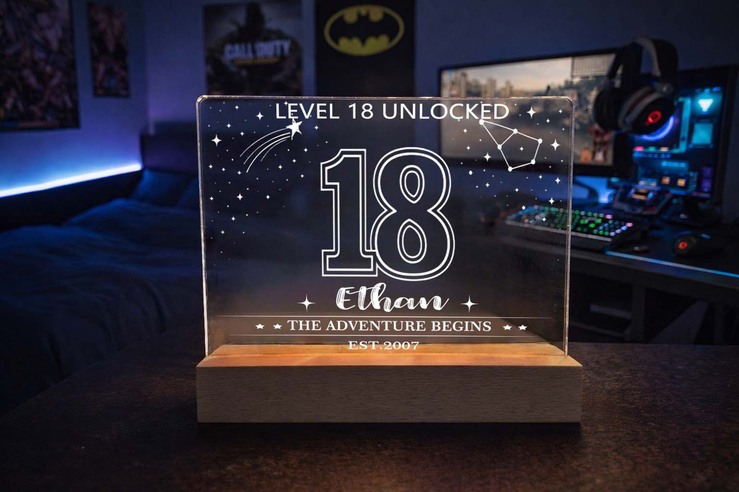 Personalized "Level Unlocked" Milestone Birthday LED Night Light - Custom Age & Name