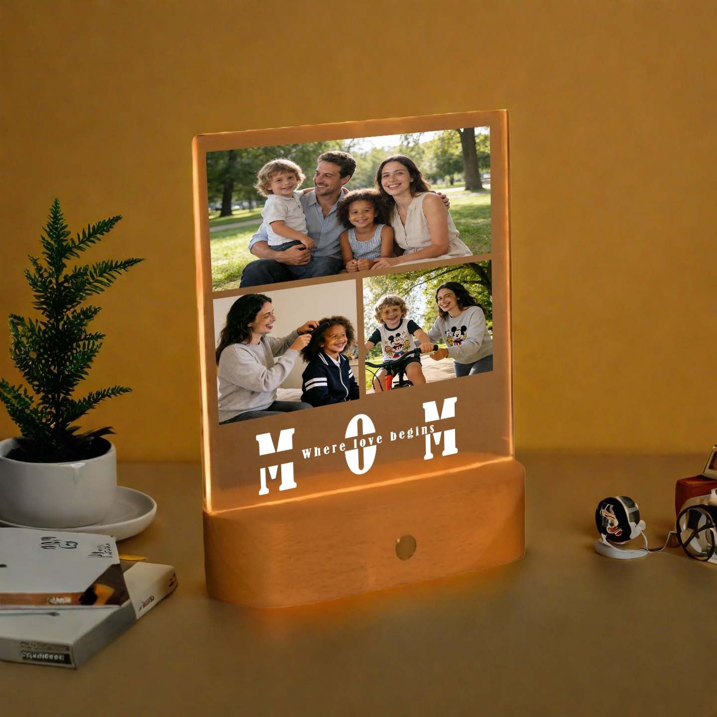 Personalized Photo LED Light Frame – Warm Light, Rechargeable & Touch Control