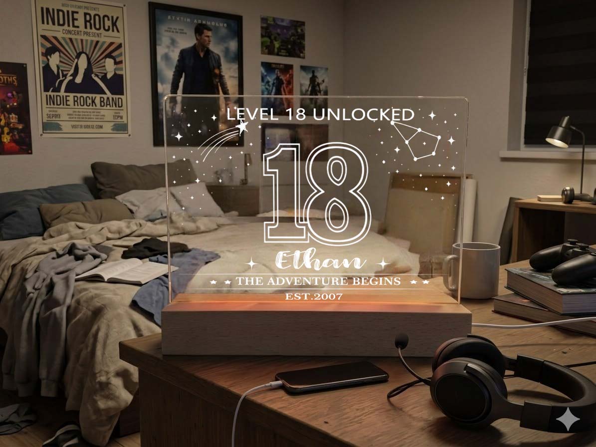 Personalized "Level Unlocked" Milestone Birthday LED Night Light - Custom Age & Name