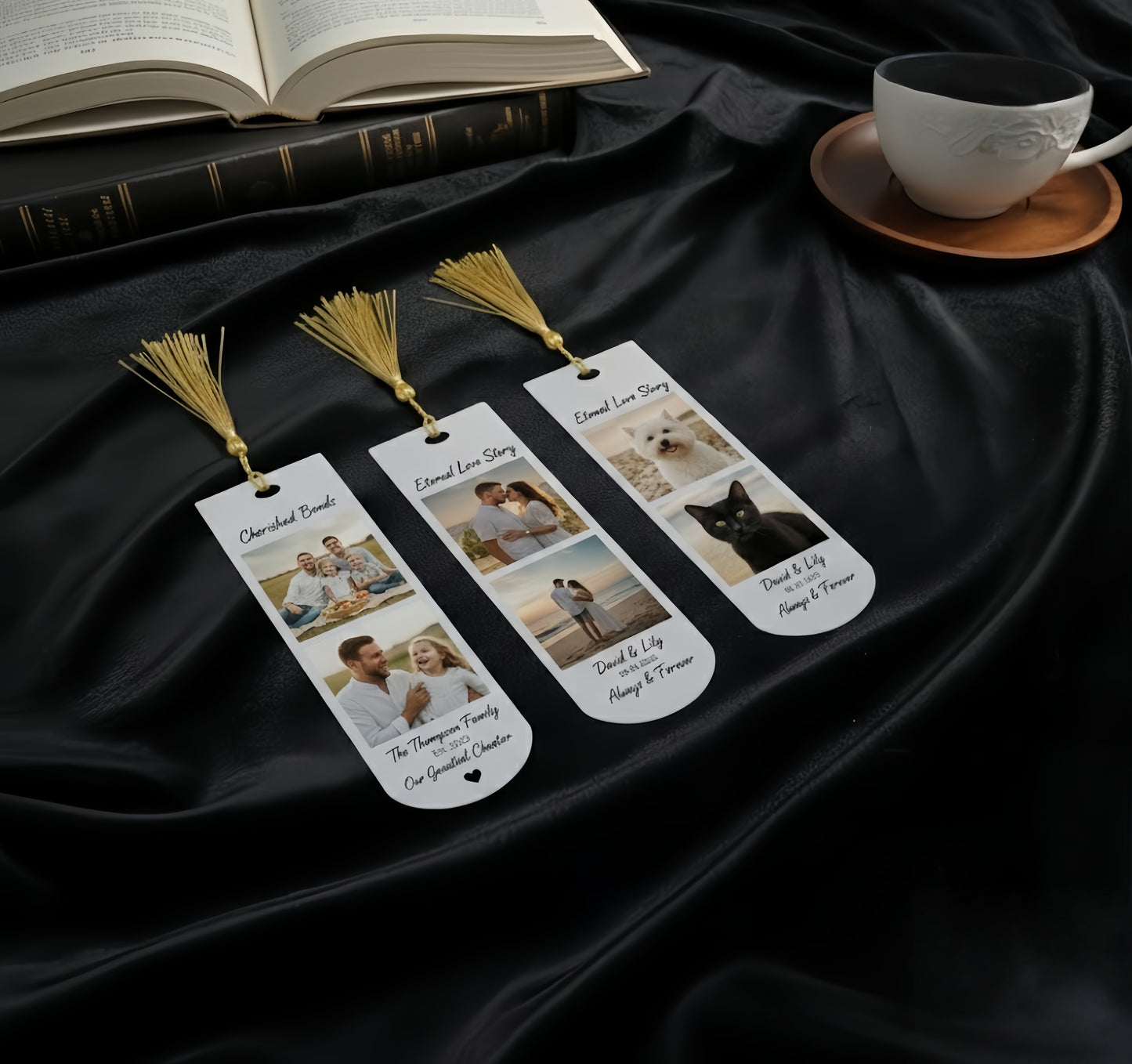 Personalized Photo Bookmark Set of 3 – Custom Acrylic Bookmark with Tassel, Family, Couple & Pet Gift