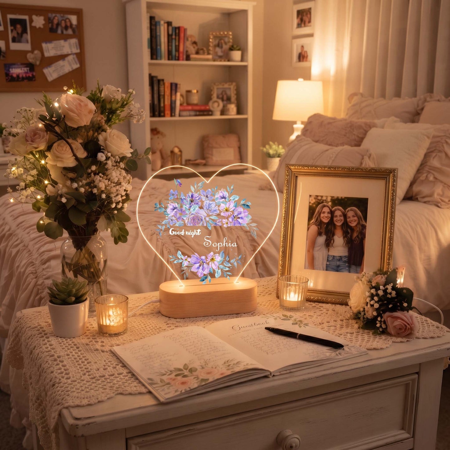 Personalized Heart Baby Night Light | Custom Newborn Name Sign & Nursery LED Lamp