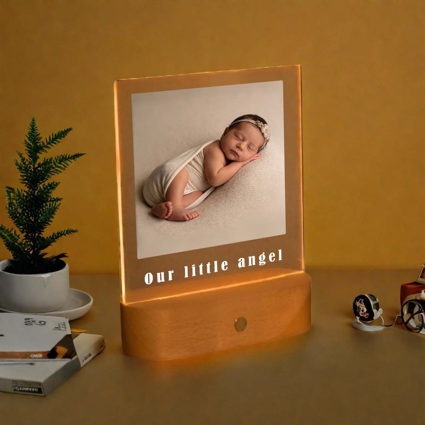 Personalized Photo LED Light Frame – Warm Light, Rechargeable & Touch Control