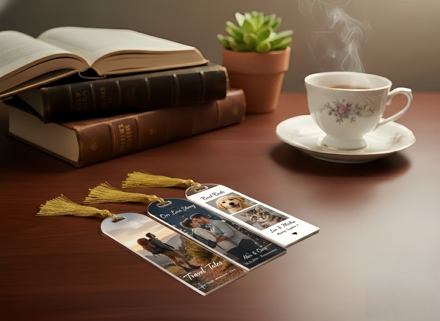 Personalized Photo Bookmark Set of 3 – Custom Acrylic Bookmark with Tassel, Family, Couple & Pet Gift