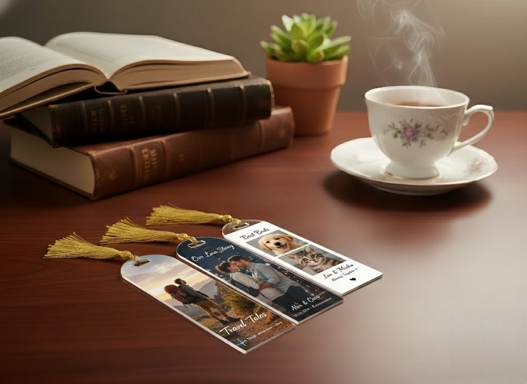 Personalized Photo Bookmark Set of 3 – Custom Acrylic Bookmark with Tassel, Family, Couple & Pet Gift
