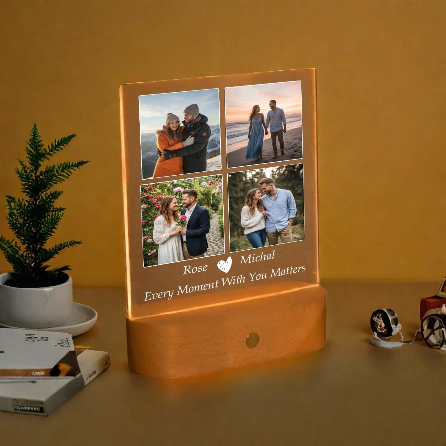Personalized Photo LED Light Frame – Warm Light, Rechargeable & Touch Control
