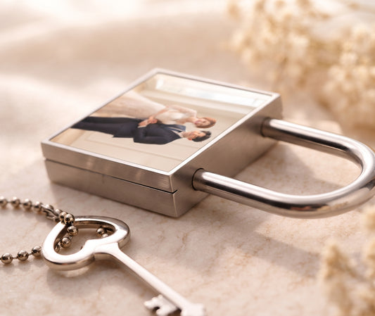 Custom Photo "Lock Your Heart" Keychain - Personalized Lock & Key Couple Gift