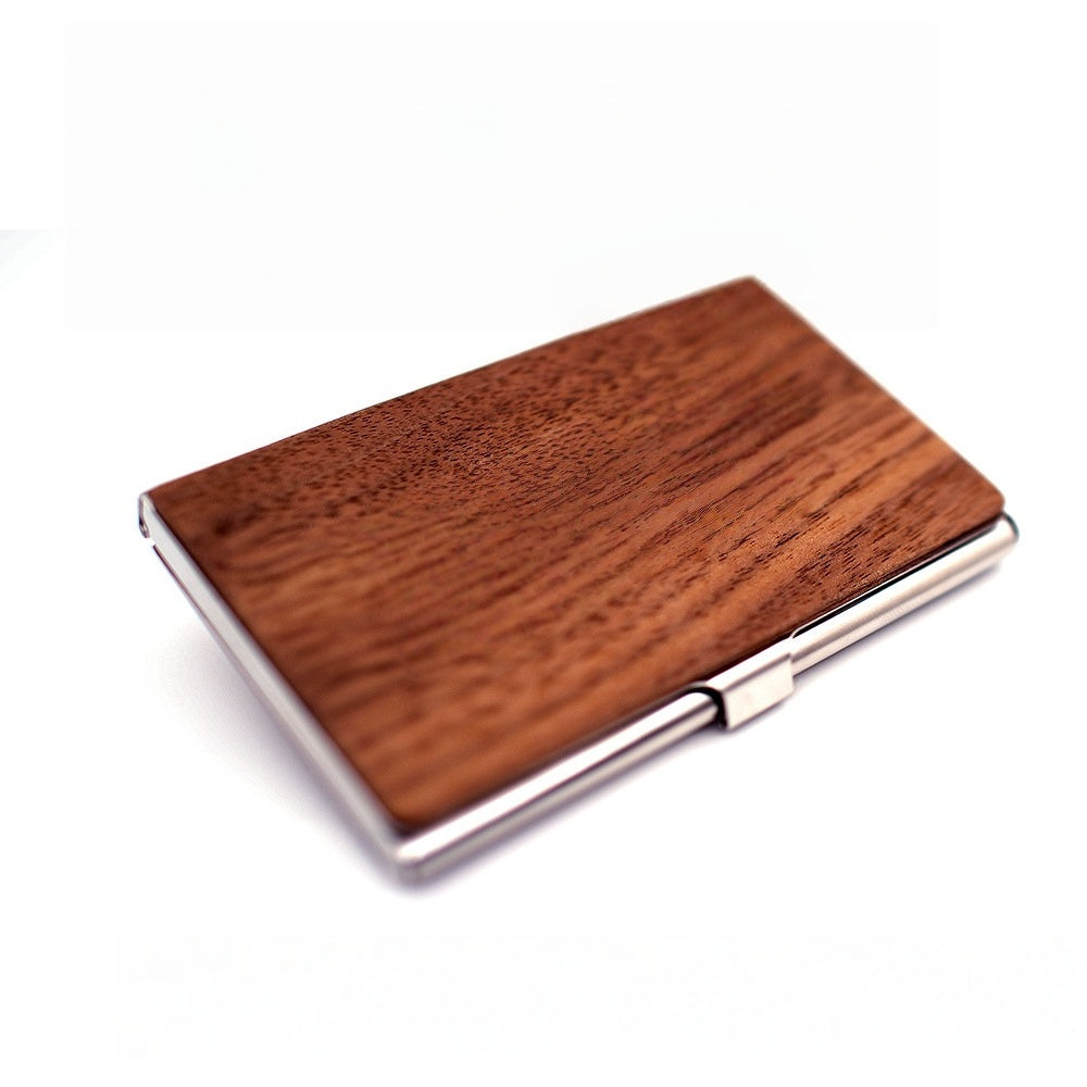 Personalized Premium Wood & Metal Business Card Holder | Custom Engraved Floral Initial