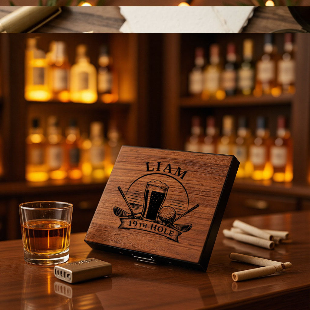 Custom Golf Wooden Cigarette Case & Holder | Personalized Laser-Engraved Gift for Him