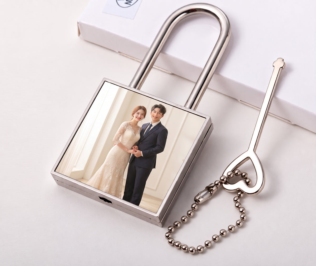 Custom Photo "Lock Your Heart" Keychain - Personalized Lock & Key Couple Gift