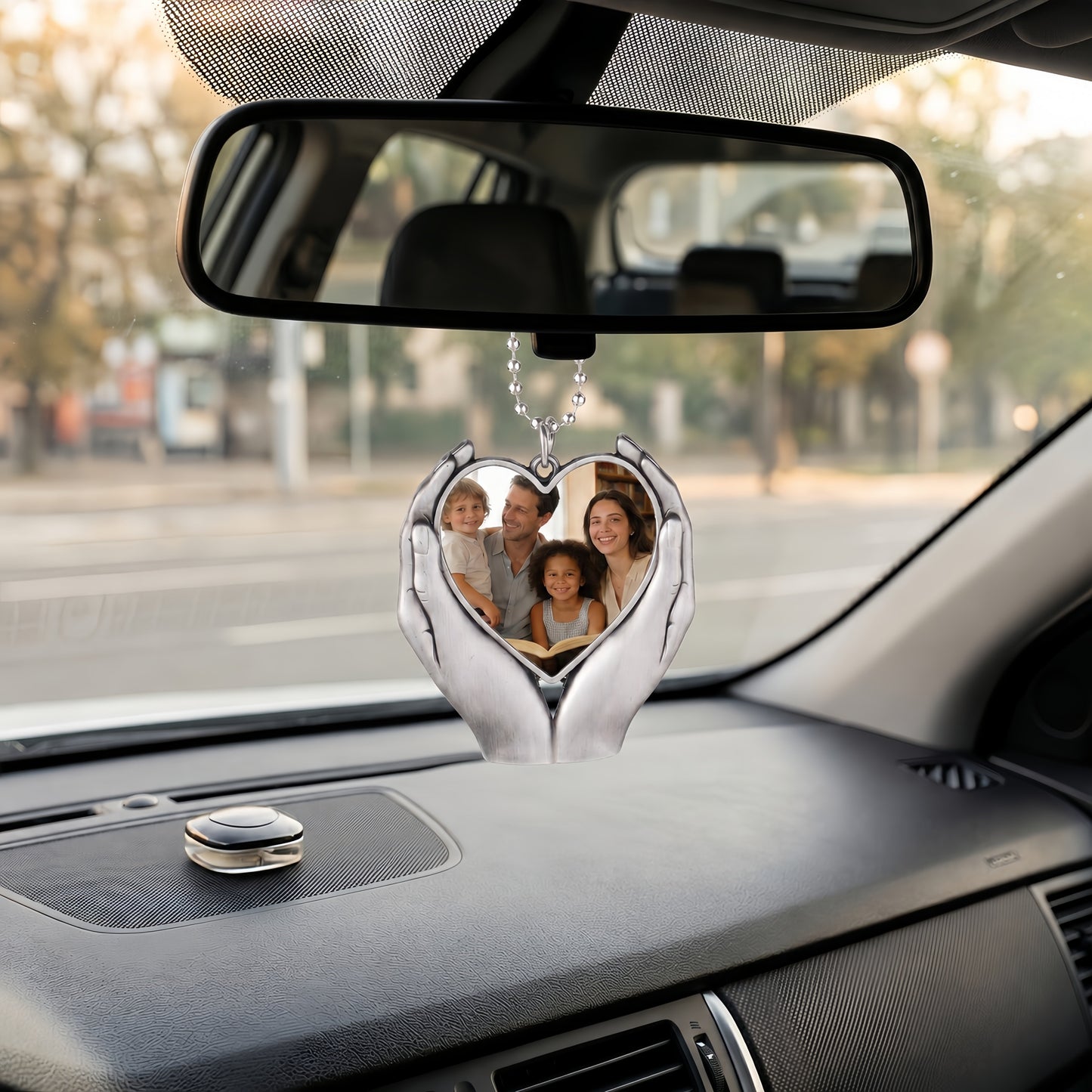 Personalized Hand-Holding Heart Photo Car Charm | Custom Keepsake Ornament for Family & Pets
