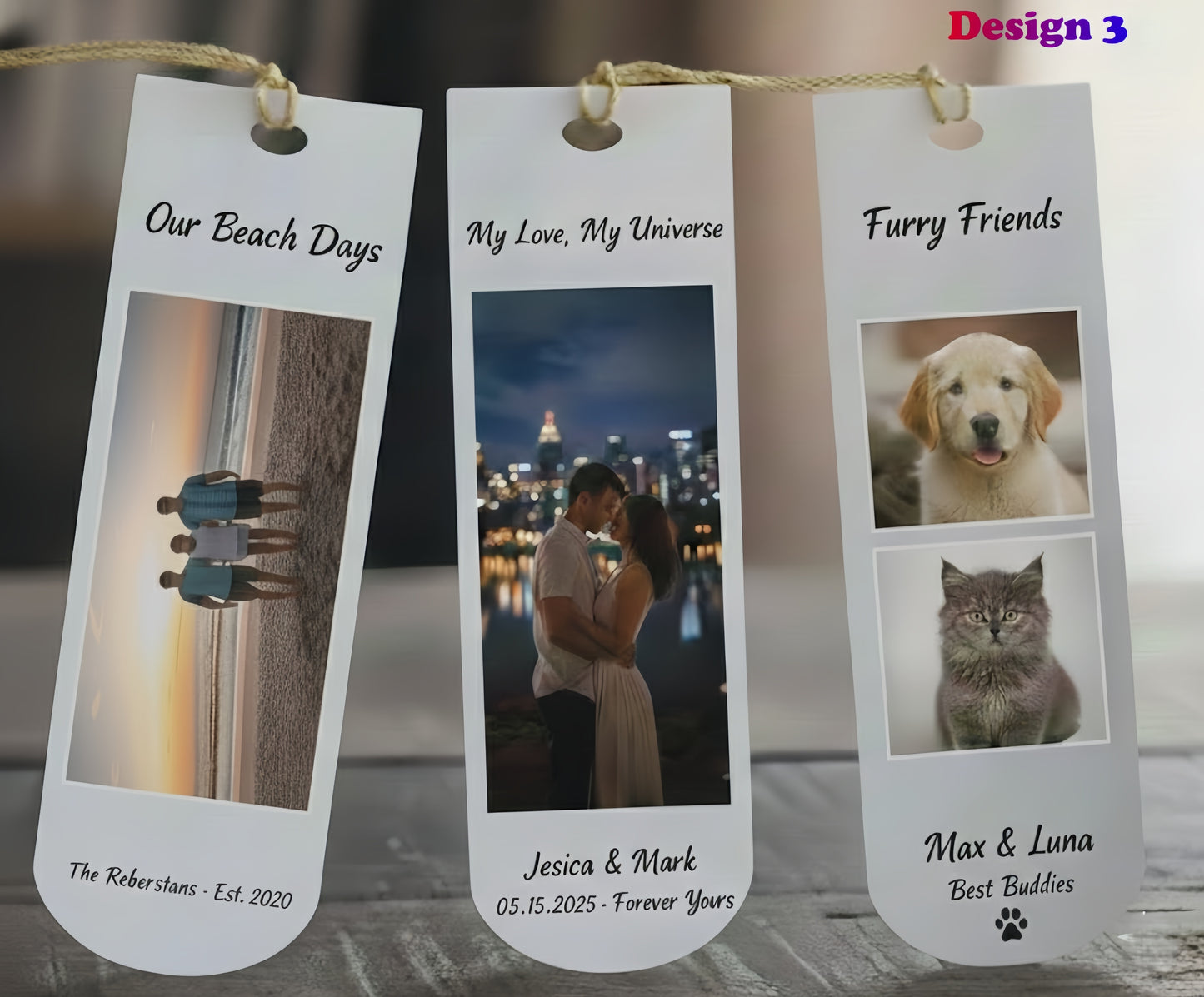 Personalized Photo Bookmark Set of 3 – Custom Acrylic Bookmark with Tassel, Family, Couple & Pet Gift
