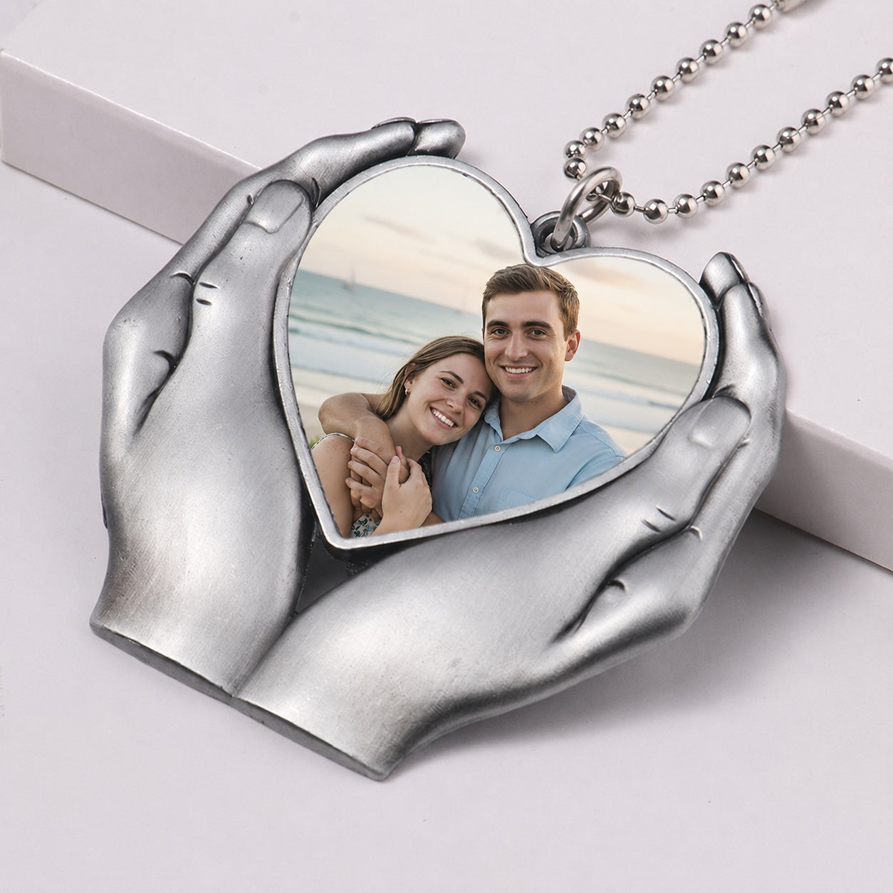 Personalized Hand-Holding Heart Photo Car Charm | Custom Keepsake Ornament for Family & Pets
