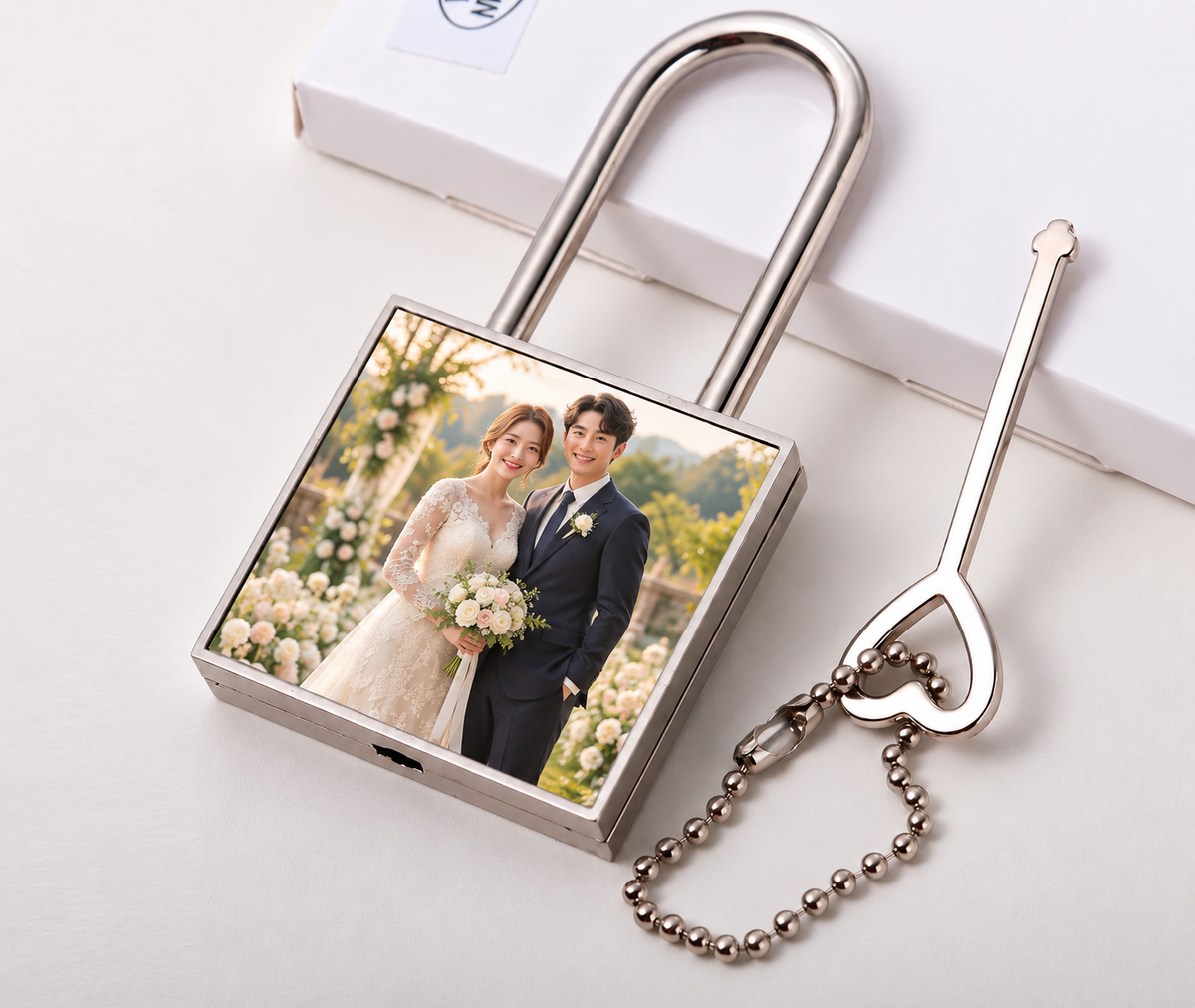 Custom Photo "Lock Your Heart" Keychain - Personalized Lock & Key Couple Gift