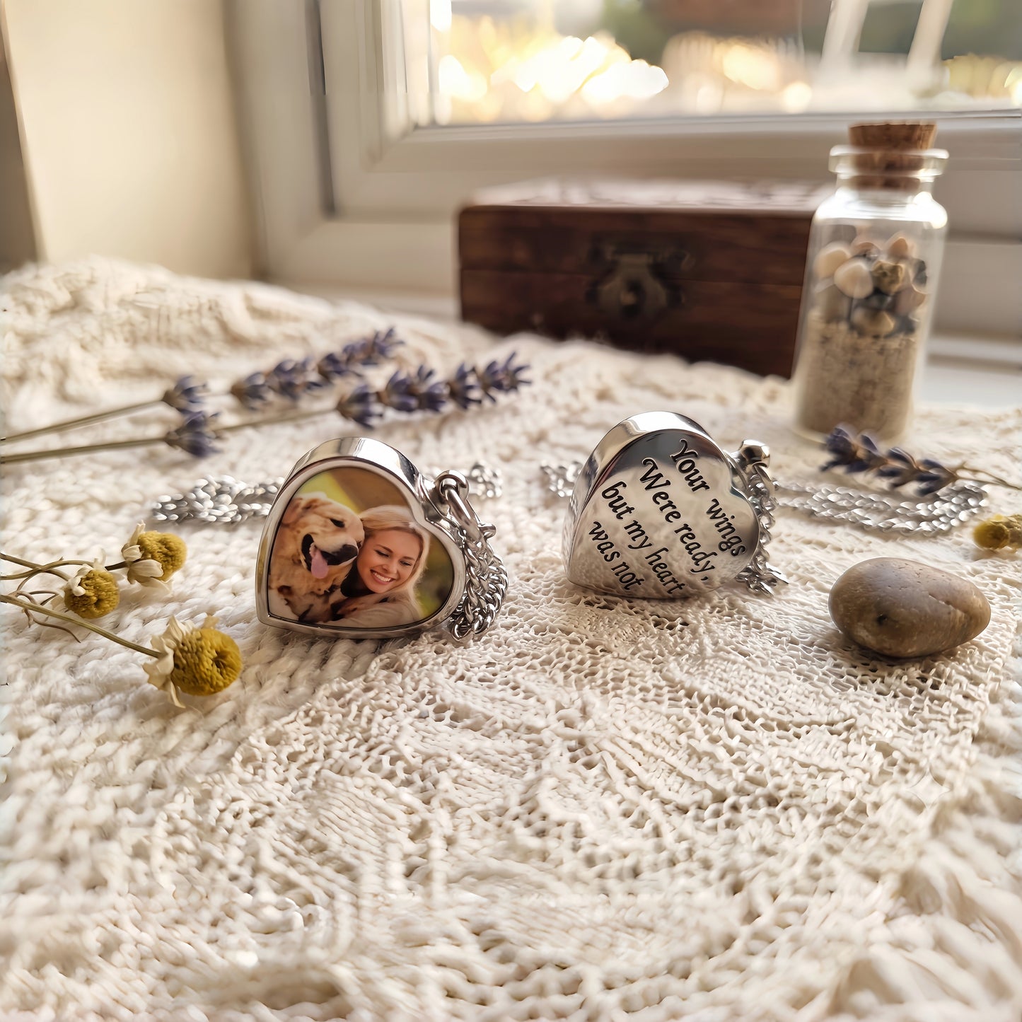 Custom Photo Pet Memorial Urn Necklace – Heart Keepsake Pendant for Ashes & Fur