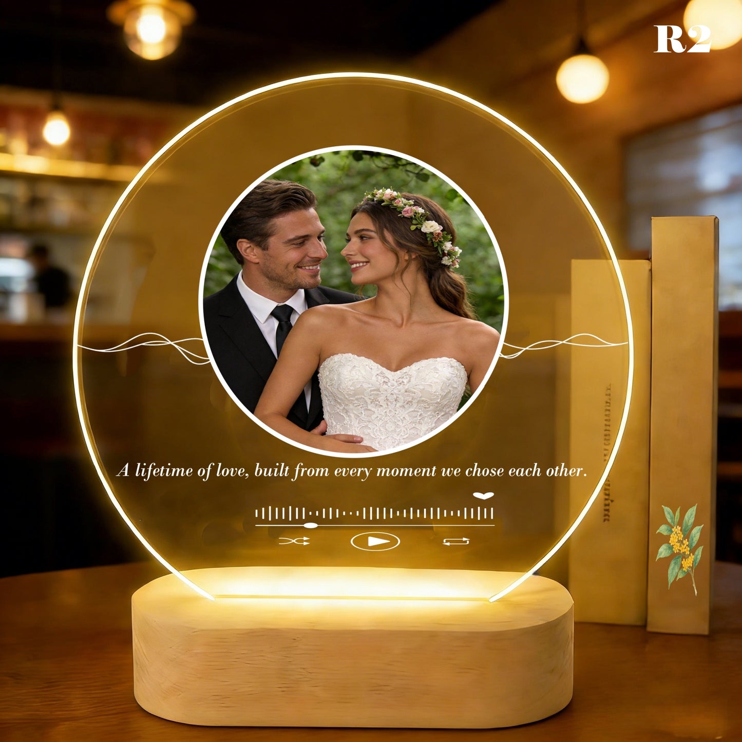 Personalized Photo LED Lamp, Custom Acrylic Night Light, Wood Base