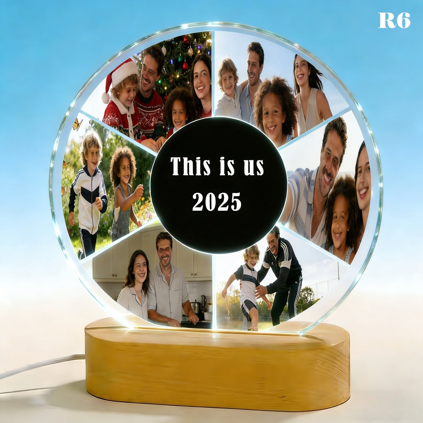 Personalized Photo LED Lamp, Custom Acrylic Night Light, Wood Base