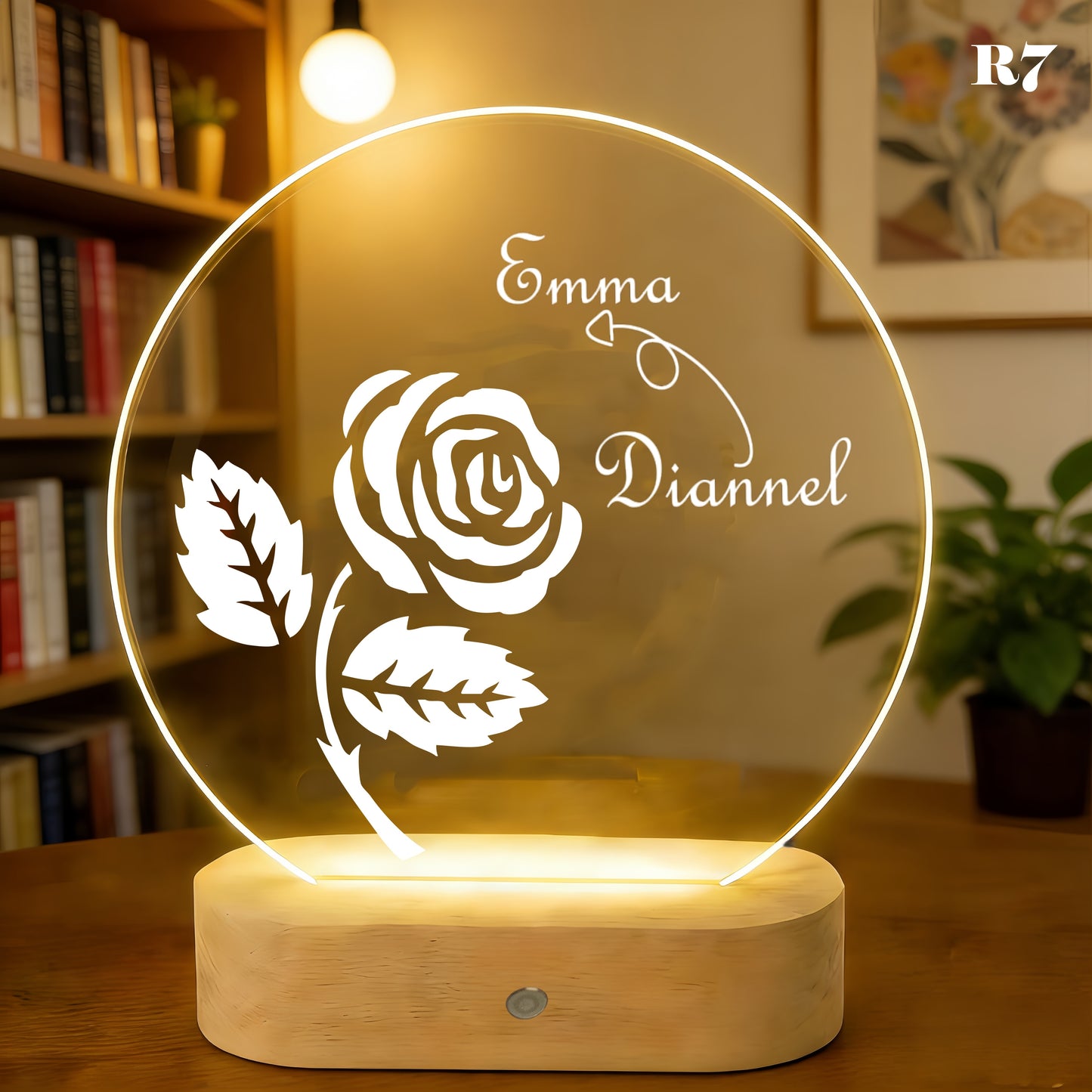 Personalized Photo LED Lamp, Custom Acrylic Night Light, Wood Base
