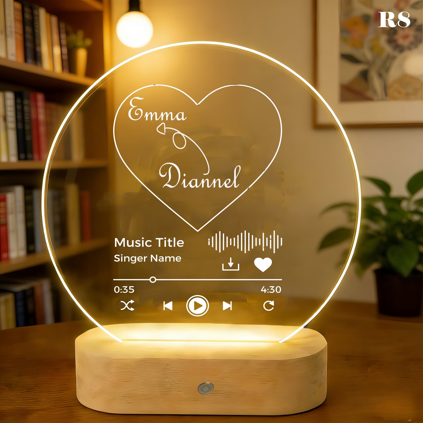 Personalized Photo LED Lamp, Custom Acrylic Night Light, Wood Base