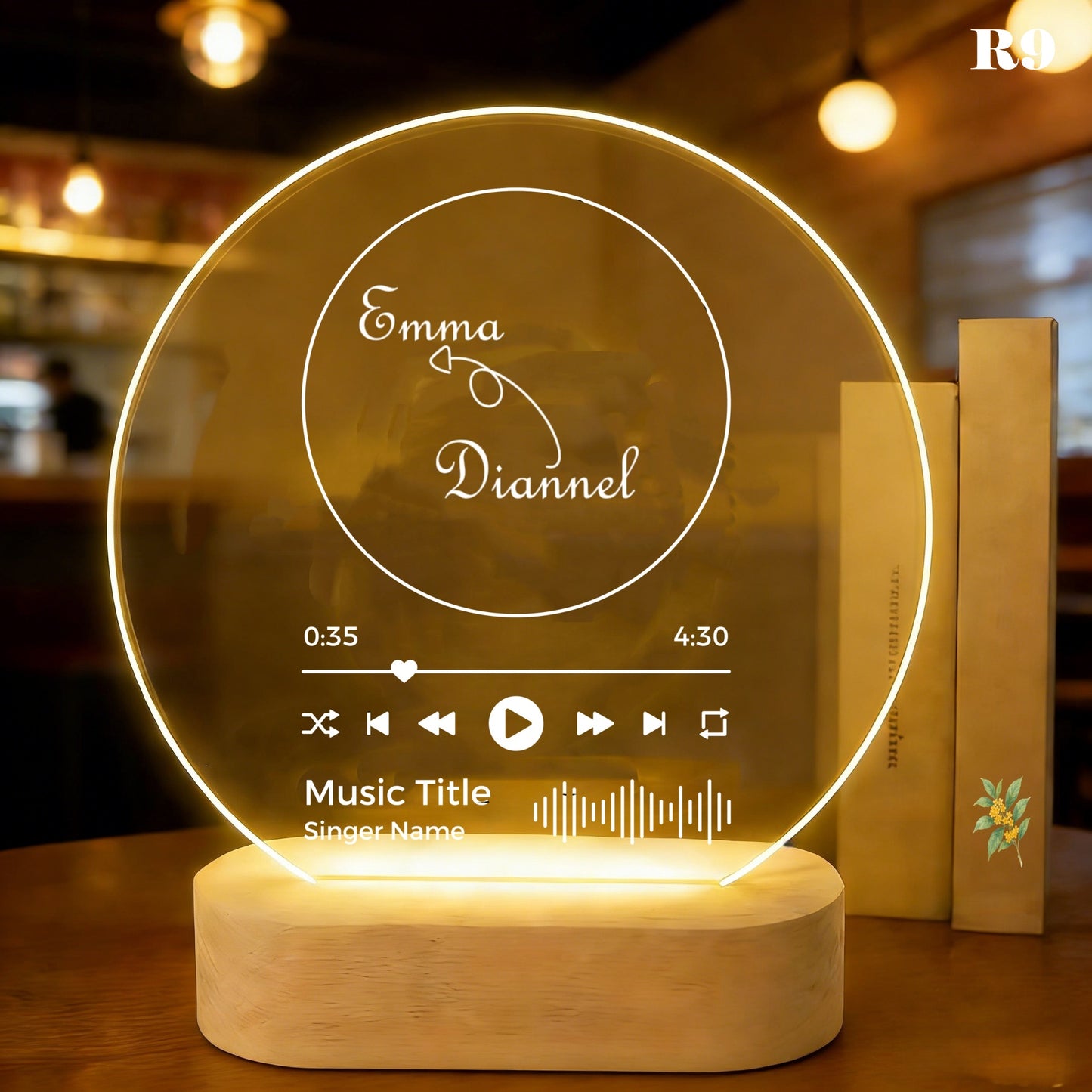 Personalized Photo LED Lamp, Custom Acrylic Night Light, Wood Base