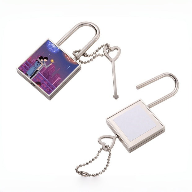 Custom Photo "Lock Your Heart" Keychain - Personalized Lock & Key Couple Gift