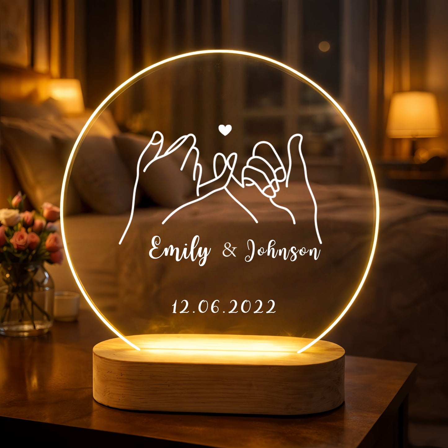 Personalized Couple Line Art Night Light | Custom Name & Date Acrylic LED Lamp | Romantic Anniversary Gift
