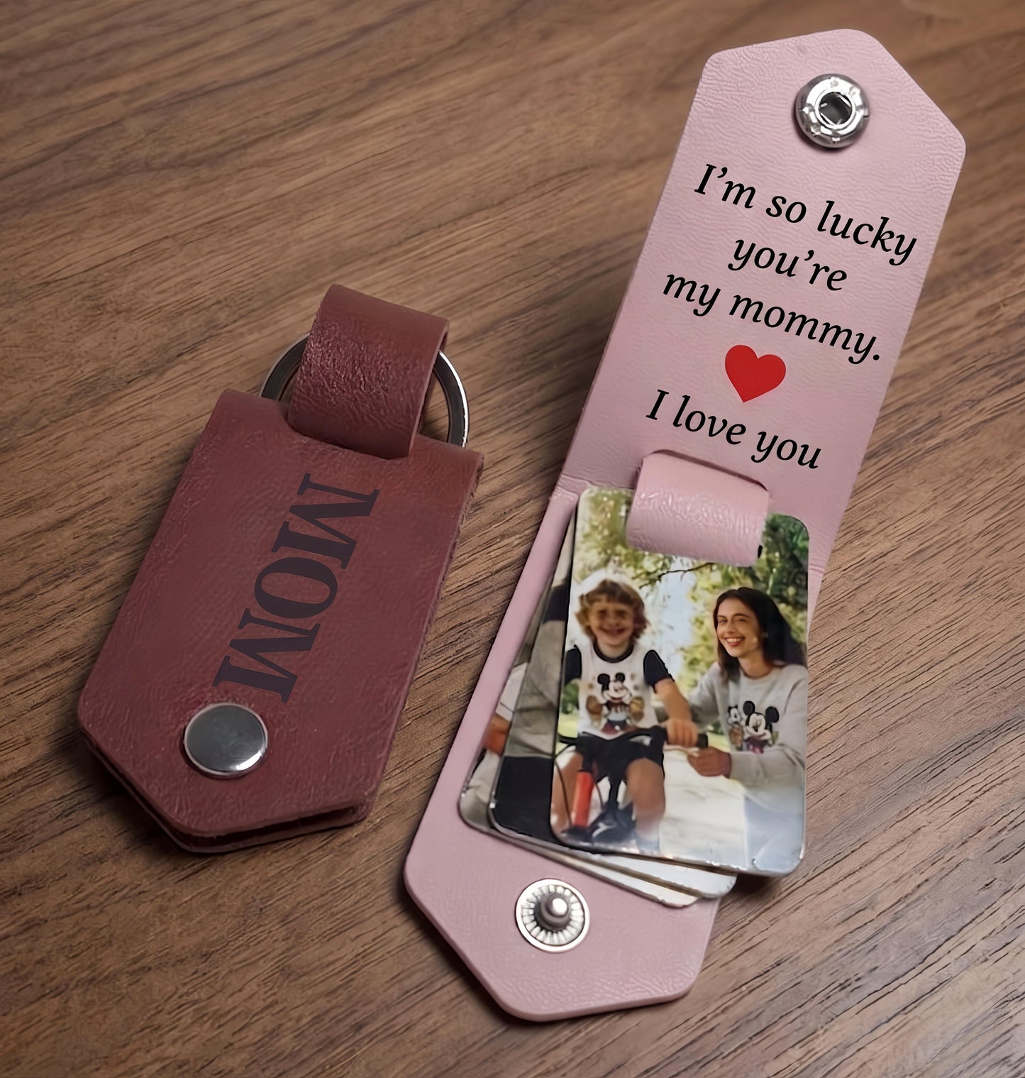 Personalized Leather Hidden Photo Memory Keychain