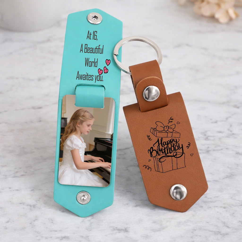 Personalized Leather Hidden Photo Memory Keychain