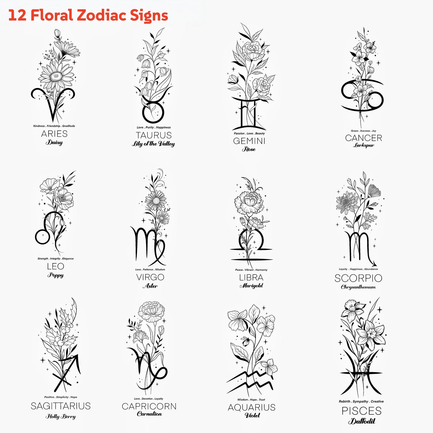 Personalized Zodiac & Birth Flower Leather Bookmarks (Set of 4)