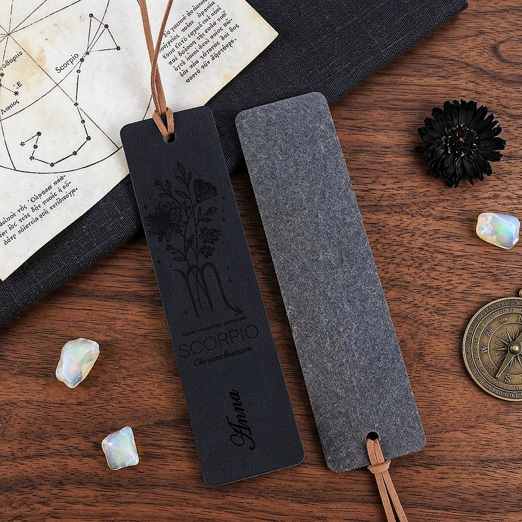 Personalized Zodiac & Birth Flower Leather Bookmarks (Set of 4)