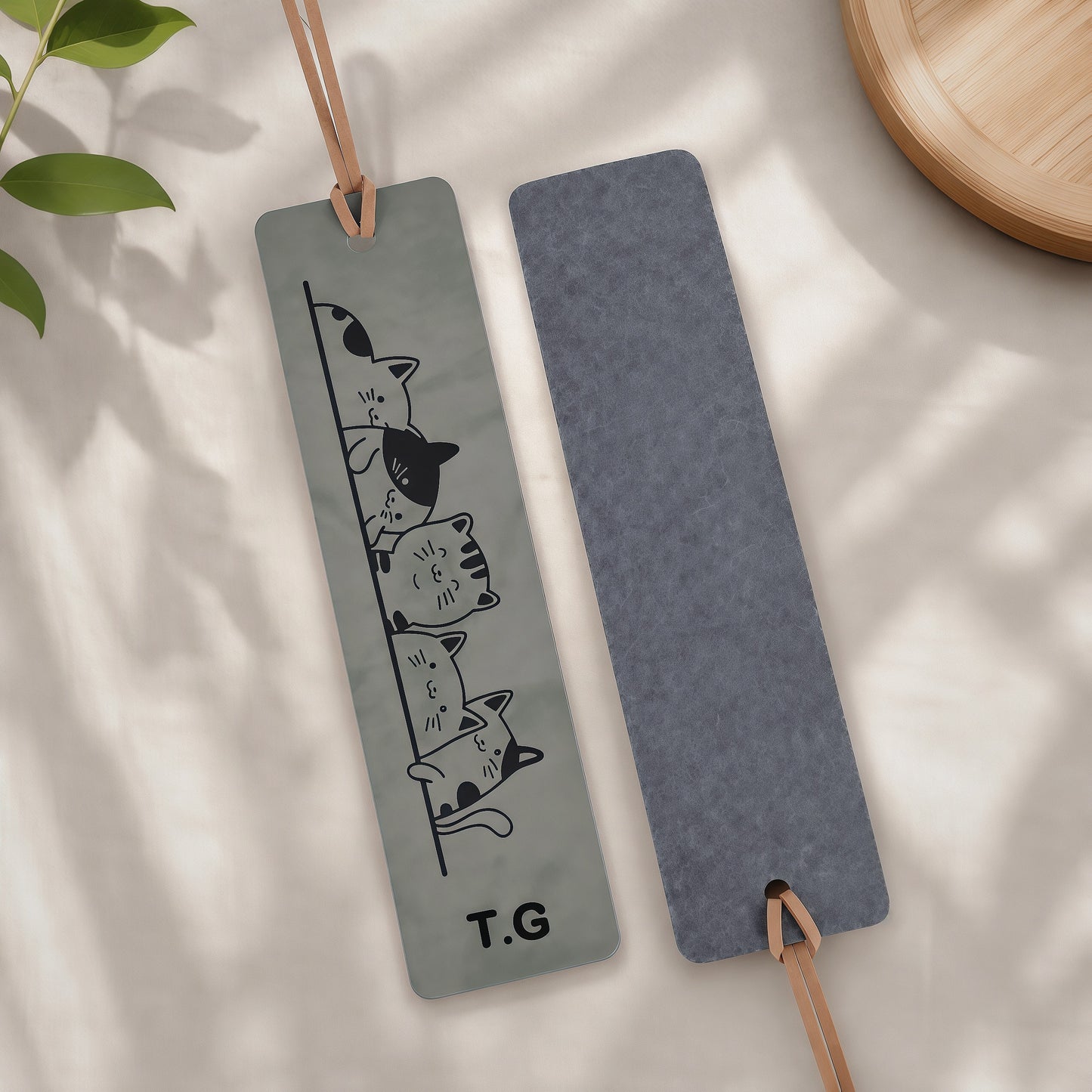 Personalized Leather Cat Bookmark | Custom Engraved Reader Gift| SET OF 4