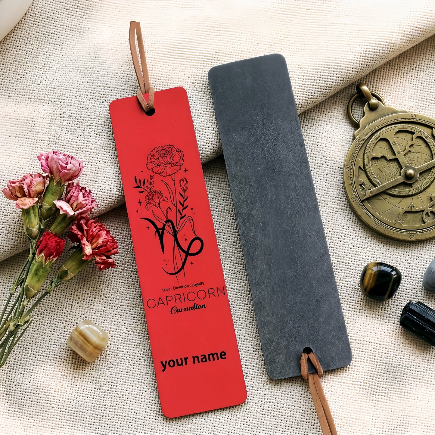 Personalized Zodiac & Birth Flower Leather Bookmarks (Set of 4)