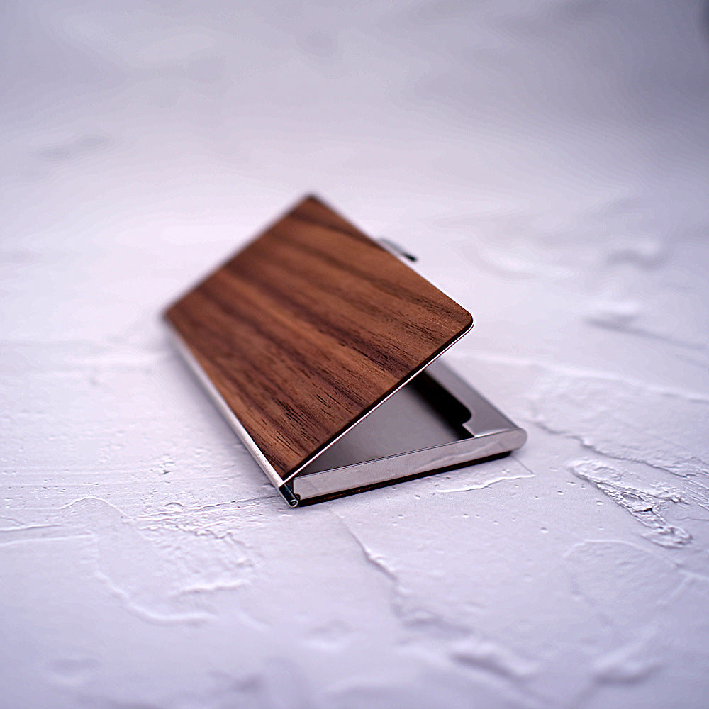 Personalized Premium Wood & Metal Business Card Holder | Custom Engraved Floral Initial