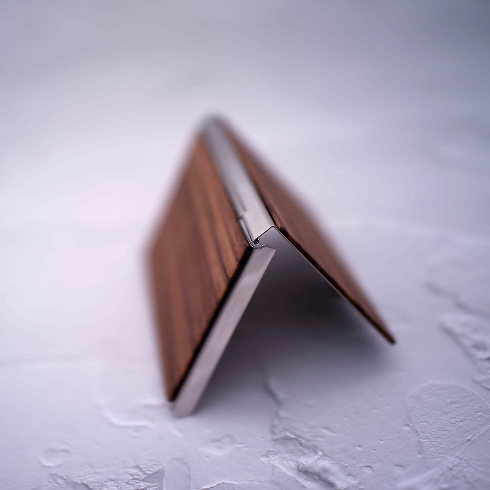 Personalized Premium Wood & Metal Business Card Holder | Custom Engraved Floral Initial