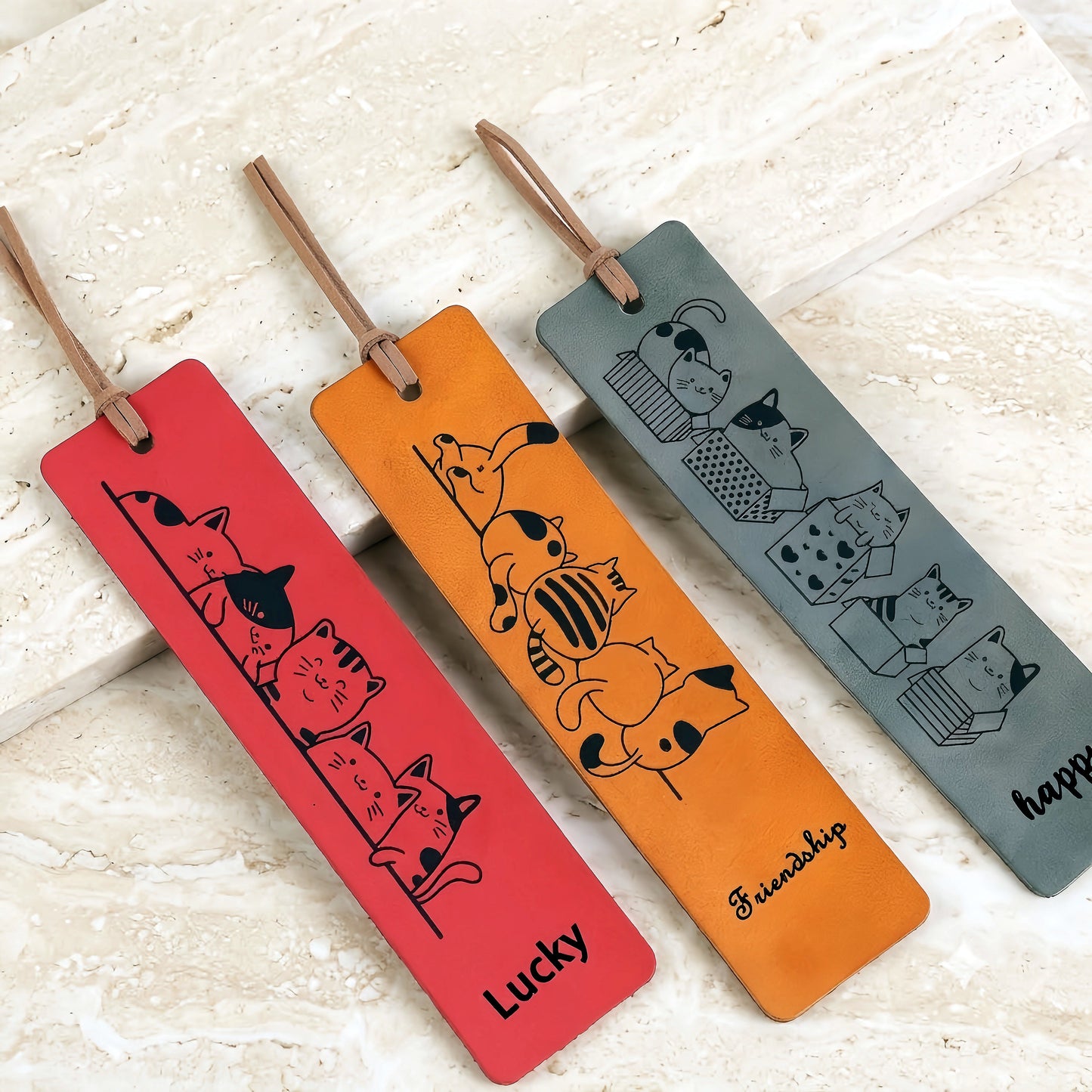 Personalized Leather Cat Bookmark | Custom Engraved Reader Gift| SET OF 4