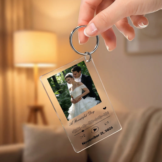 Custom acrylic Spotify song keychain, scannable music code photo key ring, personalized wedding favor or boyfriend gift