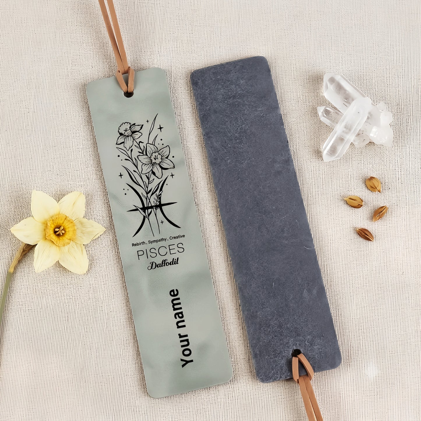 Personalized Zodiac & Birth Flower Leather Bookmarks (Set of 4)