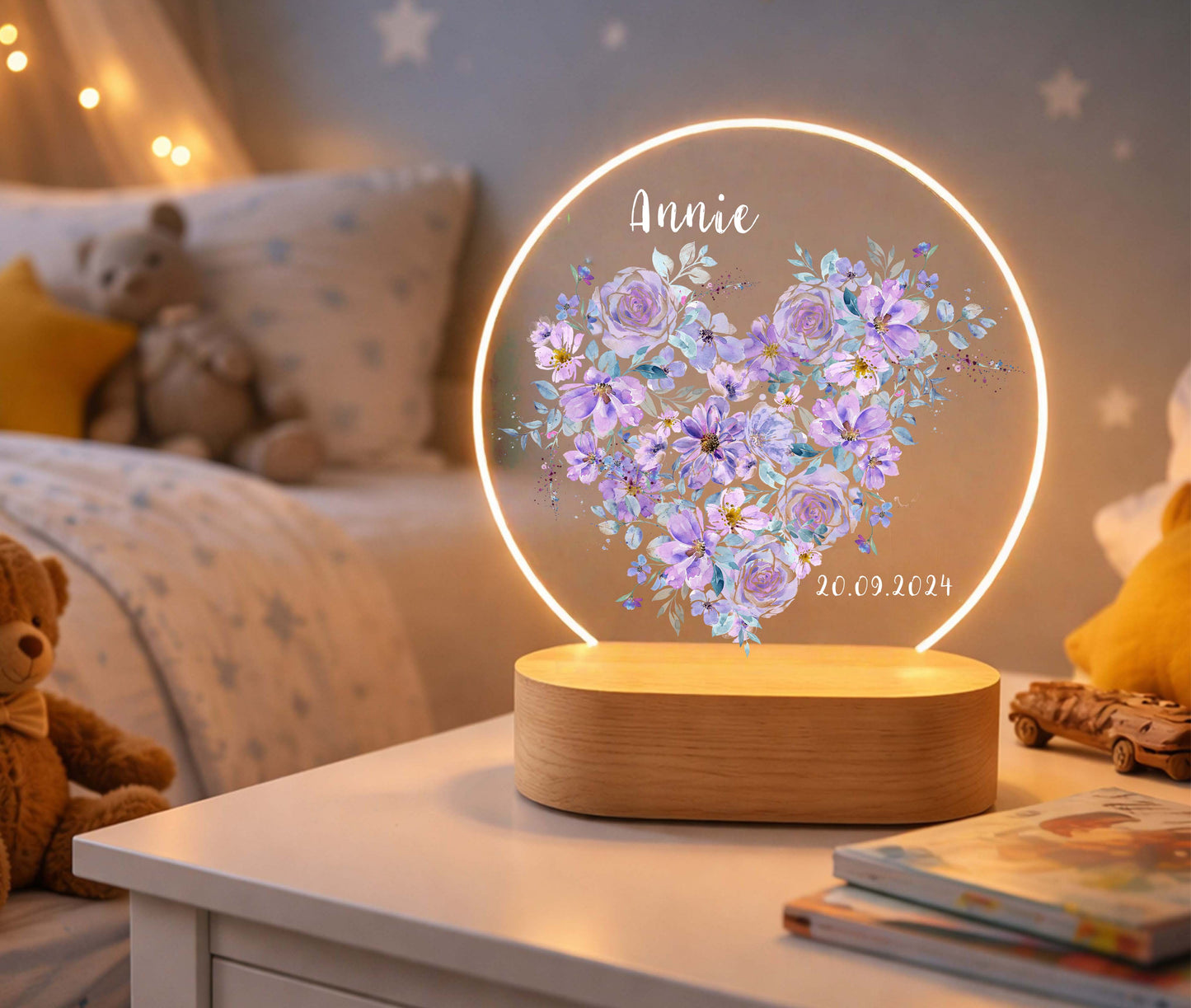 Personalized Night Light & Nursery Name Sign - Custom Flower Lamp & Fairy Lamp for Baby Girl Gift, Nursery Decor, Newborn Gift