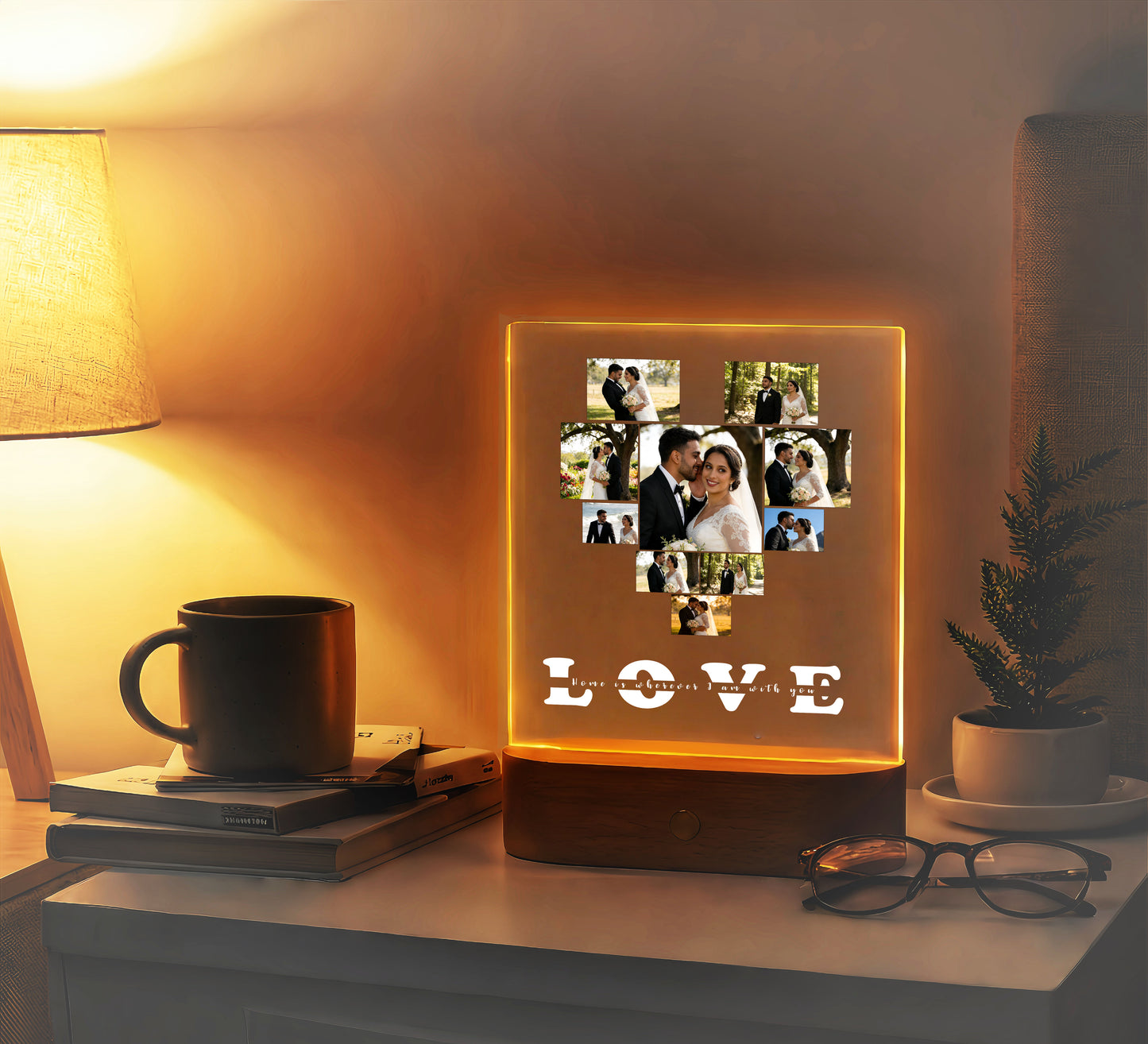 Wireless Magnetic Rotating Photo Night Light | Custom Heart Acrylic Lamp with Charging Base | Personalized Anniversary & Valentine's Gift