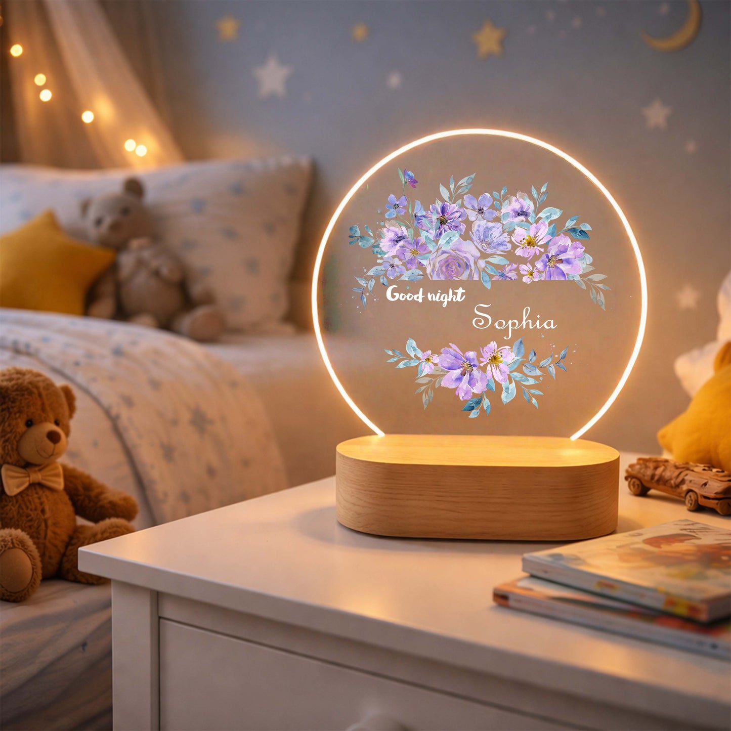 Personalized Night Light & Nursery Name Sign - Custom Flower Lamp & Fairy Lamp for Baby Girl Gift, Nursery Decor, Newborn Gift