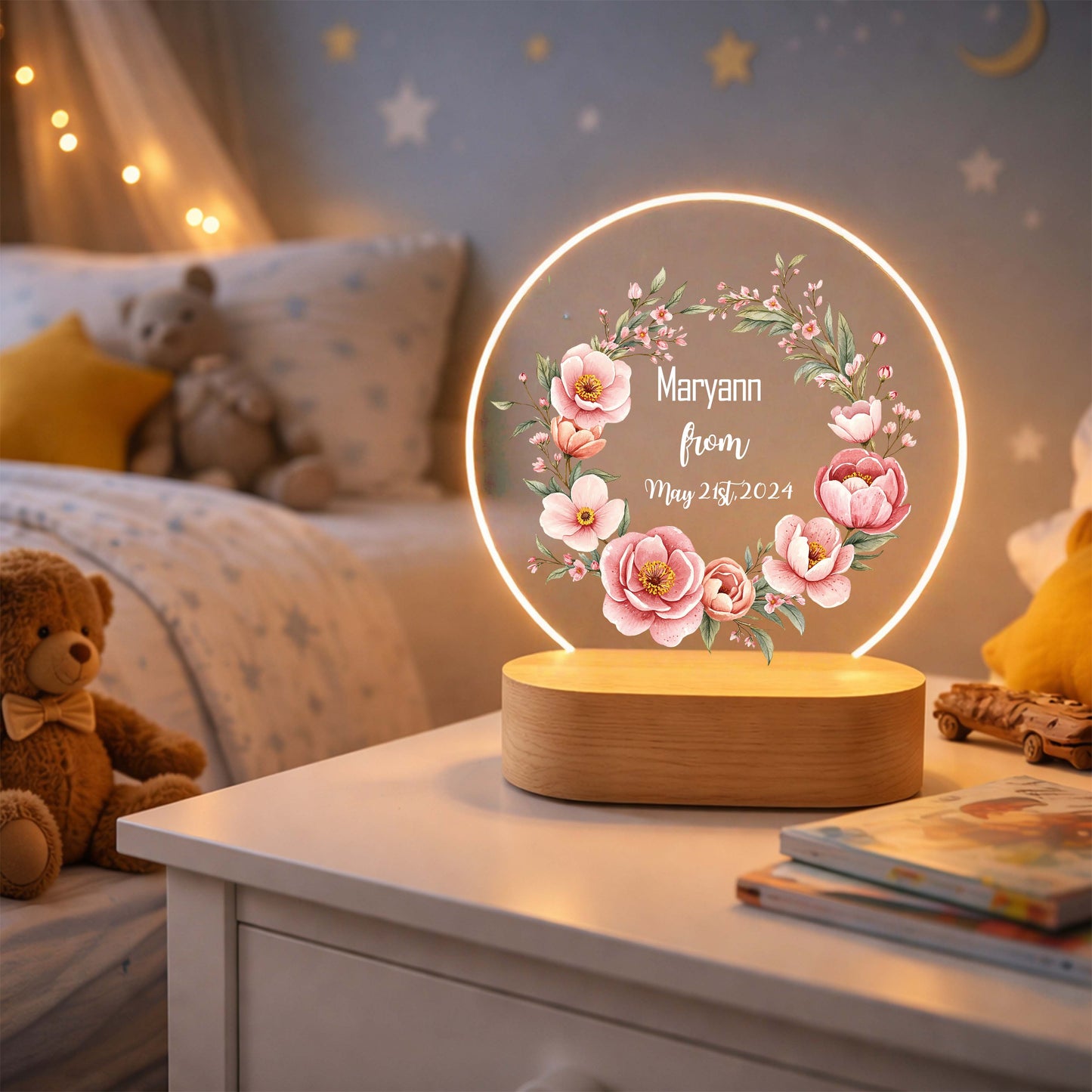 Personalized Night Light & Nursery Name Sign - Custom Flower Lamp & Fairy Lamp for Baby Girl Gift, Nursery Decor, Newborn Gift