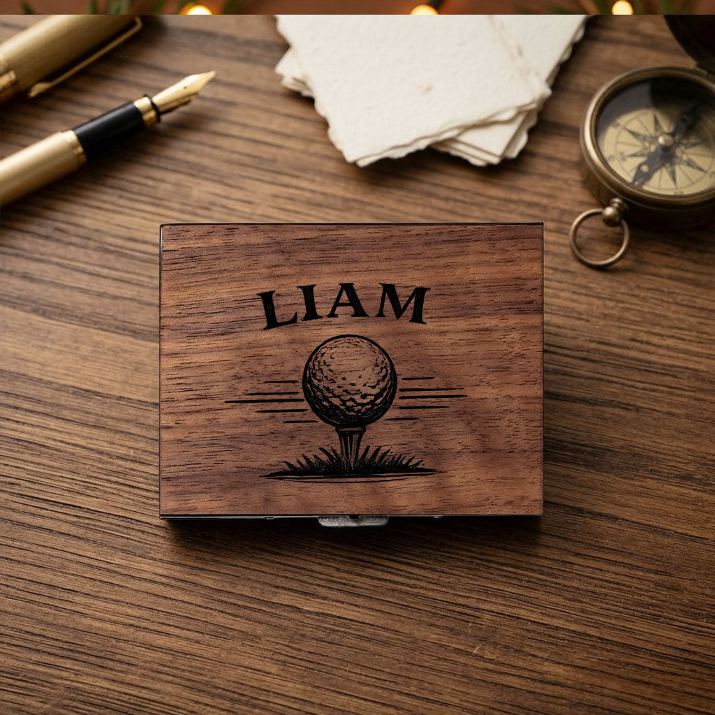 Custom Golf Wooden Cigarette Case & Holder | Personalized Laser-Engraved Gift for Him