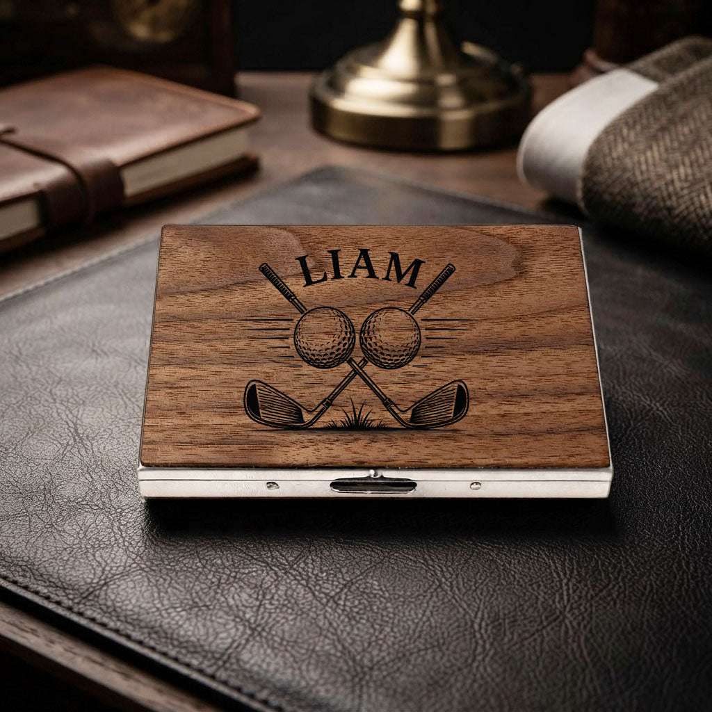 Custom Golf Wooden Cigarette Case & Holder | Personalized Laser-Engraved Gift for Him