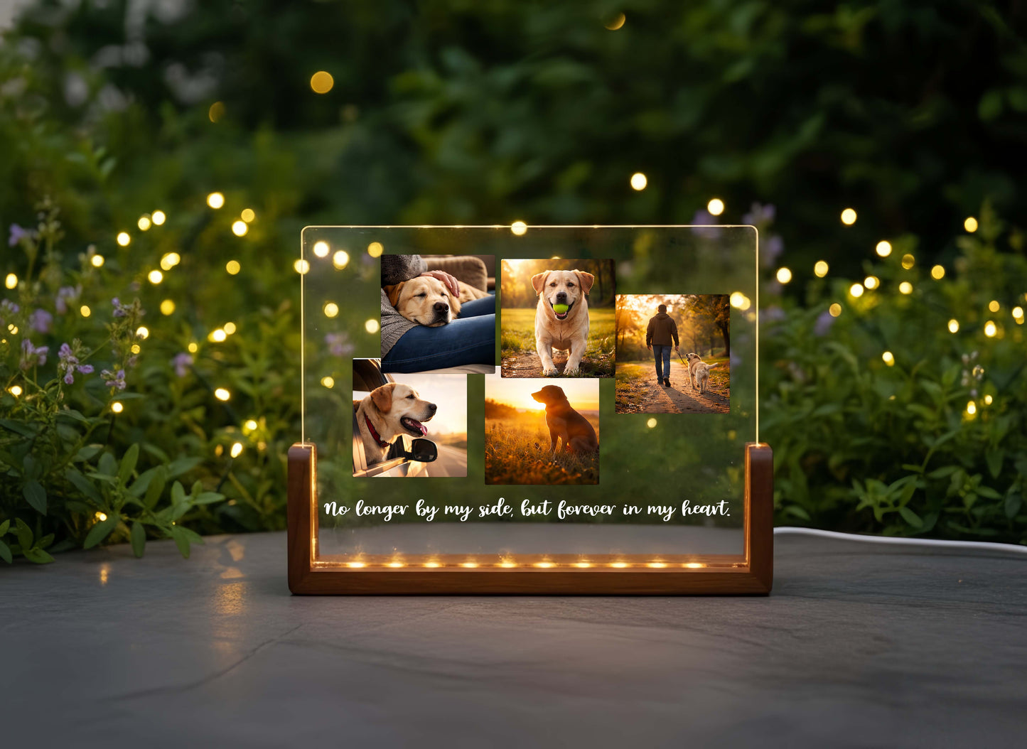 Glowing acrylic dog memorial picture frame lamp