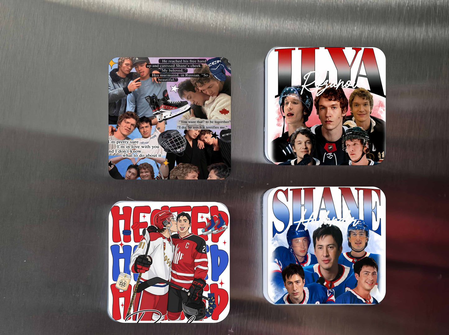 Heated Rivalry Magnet, Stupid Canadian Wolf Bird, Shane and Ilya Hockey Romance, 2X2 Acrylic Fridge Magnets | （Set Of 4 ，5mm thickness）